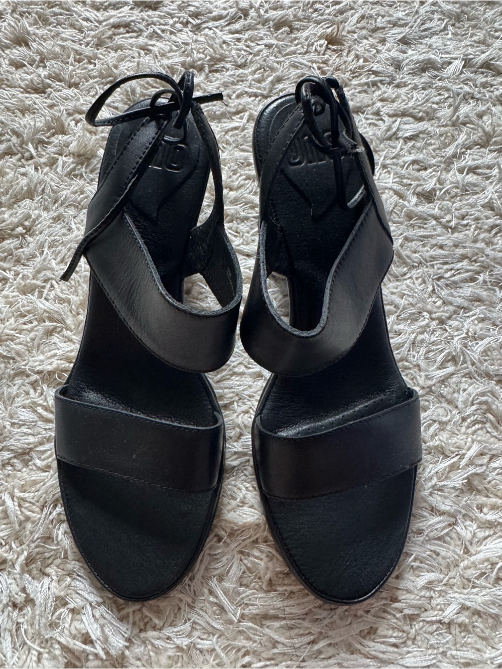 Women's Black Leather Lace-Up Sandals